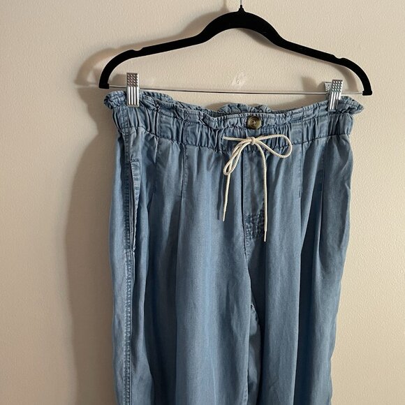 BeachLunchLounge Women Sz S Blue Chambray Drawstring/Elastic Waist Casual Pants - Picture 3 of 9